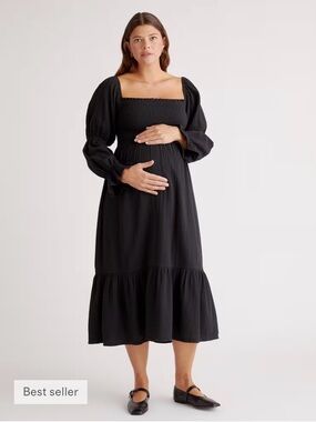 100% Organic Cotton Gauze Maternity Smocked Midi Dress